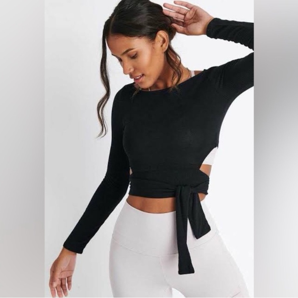 ALO Yoga Black Long Sleeve Tie Crop